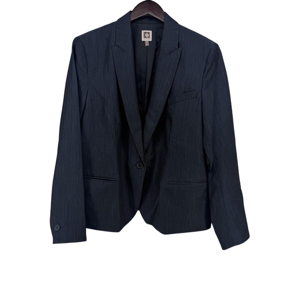 Anne Klein Womens Grey Black Textured Single Button Blazer Jacket Size 16